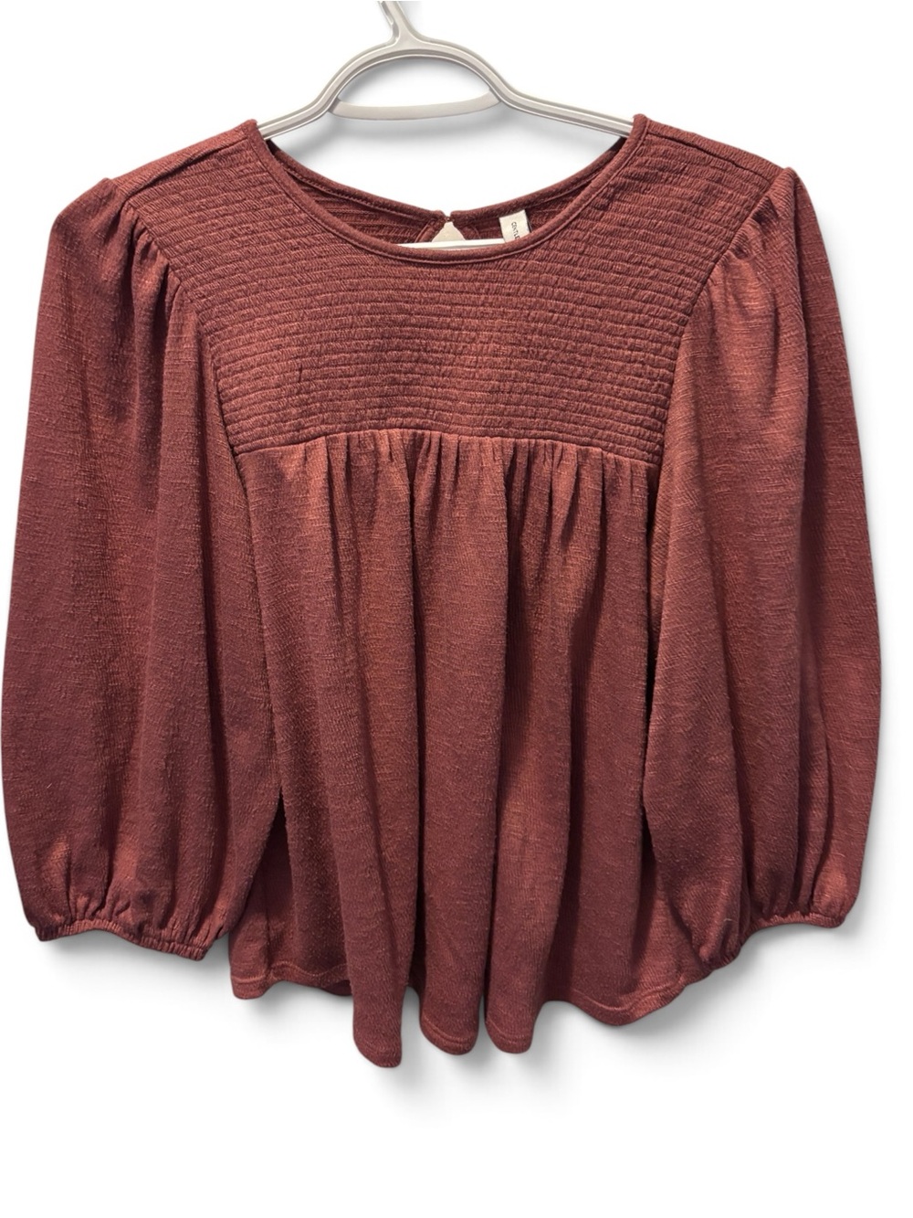 Gentle Fawn Long Sleeve Textured Smocked Yoke Top in Rust XS